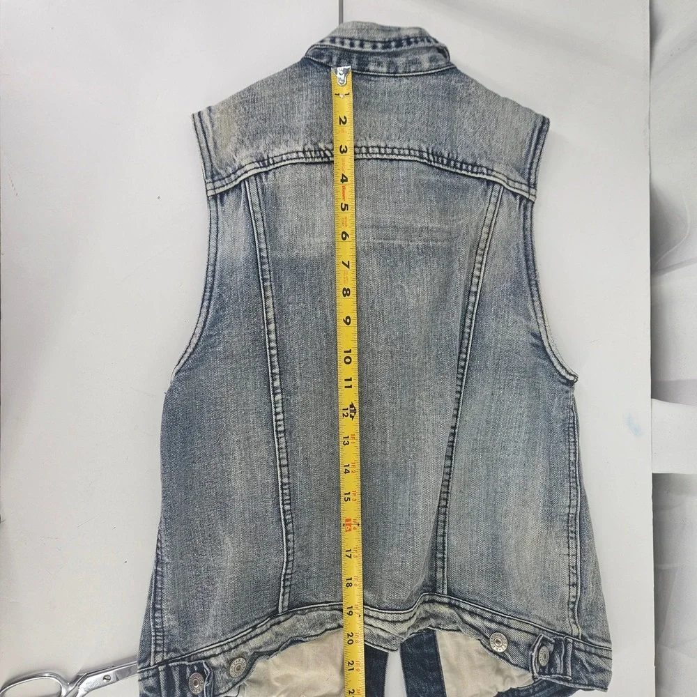 Vintage y2k Distressed Studded Denim Trucker Punk Grunge Jean Jacket Vest‎ Jr Sm